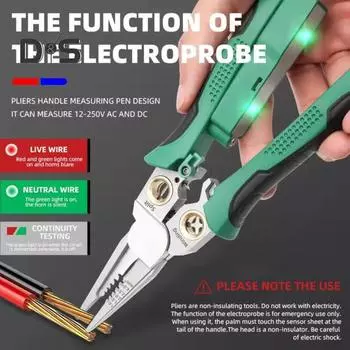 Клещи для зачистки проводов из нержавеющей стали 8-в-1 Многофункциональные плоскогубцы электрика Измерение электричества Нескользящая эргономичная ручка Professional зелёный