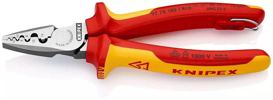 Клещи KNIPEX Изолированные обжимные клещи Защита от падений 9778-180TBK (BK) 9778-180ТБК жёлтый