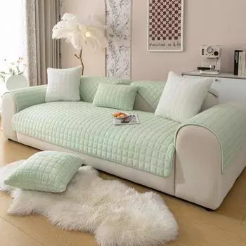 Клетчатая диванная подушка из кроличьего меха, простая однотонная утолщенная нескользящая крышка для дивана, зимняя плюшевая подушка, чехол на спинку, тканевое полотенце 70x70