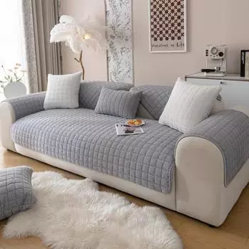 Клетчатая диванная подушка из кроличьего меха, простая однотонная утолщенная нескользящая крышка для дивана, зимняя плюшевая подушка, чехол на спинку, тканевое полотенце 70x70