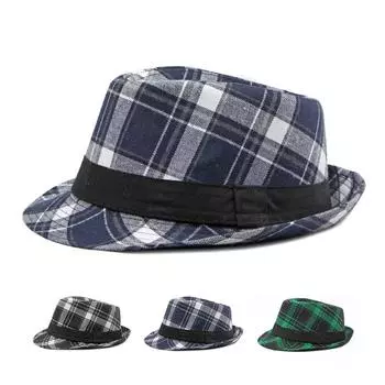 Клетчатая джазовая шляпа для мужчин, весна-лето, классическая клетчатая шляпа для женщин, британская винтажная панама, шляпа-федора, шляпа джентльмена, кепка с солнцезащитным козырьком 56-58cm темно-синий