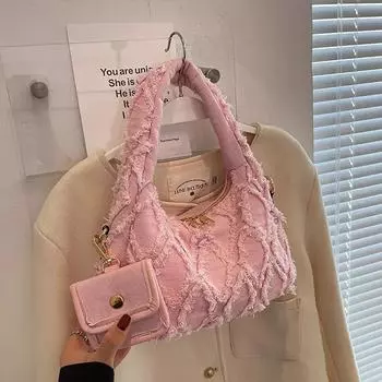 Клетчатая джинсовая сумка с кисточками весна-лето новая нишевая французская маленькая свежая дизайнерская женская дорожная сумка высокого класса через плечо