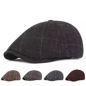 Клетчатая фуражка в британском стиле, мужской шерстяной берет, осень-зима, толстая кепка вперед, кепки газетчика для мужчин, шляпа плюща для водителя, шляпы художников Гэтсби хаки