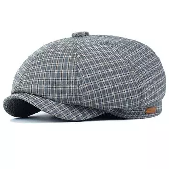 Клетчатая кепка газетчика весна-лето дышащая остроконечная восьмиугольная шляпа винтажные мягкие повседневные береты Кепка с козырьком Гэтсби плоская шляпа плюща 56-58.5 cm серый