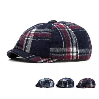 Клетчатая кепка мужская осенне-зимняя винтажная восьмиугольная кепка британского газетчика синий