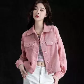 Клетчатая куртка больших размеров в любое время года, модная повседневная свободная тонкая тонкая верхняя одежда с длинными рукавами, женское универсальное вельветовое короткое пальто S фиолетовый