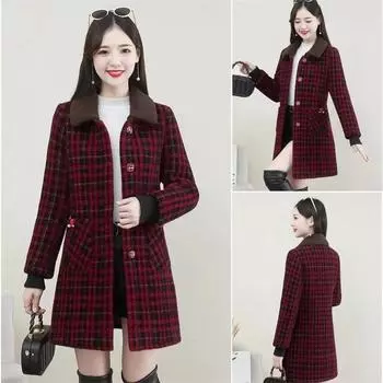 Клетчатая куртка, интегрированное плюшевое пальто средней длины для женщин, осеннее и зимнее новое модное толстое пальто из арктической норки, женское красное M