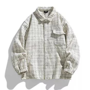 Клетчатая куртка мужская осенне-зимняя свободная куртка для пары с воротником XXXL белый