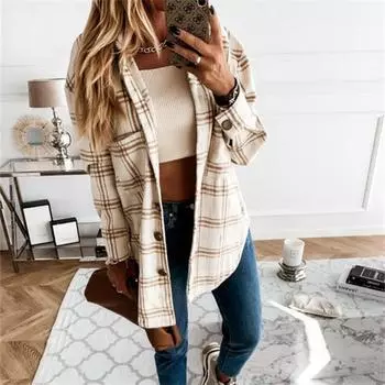 Клетчатая куртка, женское пальто, новинка 2022 года, осень-зима, винтажная стильная куртка с карманами, пальто большого размера, повседневные теплые шикарные топы S розовый