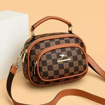 Клетчатая летняя женская сумка через плечо сумка для мобильного телефона модная многослойная универсальная сумка для мам среднего возраста