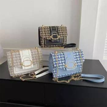 Клетчатая металлическая цепочка на одно плечо женская сумка с замком-пряжкой через плечо для поездок на работу маленькая квадратная женская