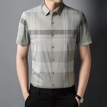 Клетчатая мужская рубашка, летняя, бесшовная, с коротким рукавом, повседневная, для папы, тонкая, корейская, модная рубашка для молодежи и среднего возраста M
