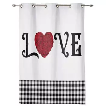Клетчатая оконная занавеска на день святого Валентина с розой и сердечком для спальни, гостиной, фоновая занавеска, домашний декор, кухонная короткая занавеска 135W x 60H(cm)