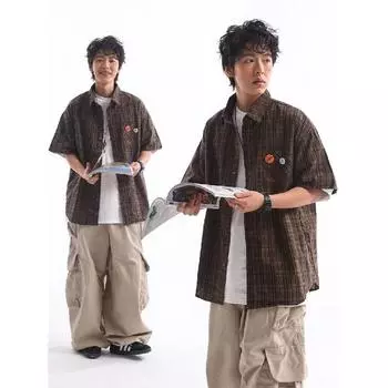 Клетчатая полосатая летняя рубашка с тонким воротником и короткими рукавами, повседневная свободная мужская и женская рубашка с рукавом пять четвертей, модная брендовая рубашка M синий