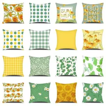 Клетчатая полосатая наволочка с принтом ромашки, наволочка для автомобиля, гостиной, дивана, наволочка для спальни, общежития, прикроватная тумбочка, украшение для дома 45x45 см 40x40cm