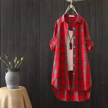 Клетчатая повседневная осенняя блузка с длинным рукавом, женские свободные рубашки средней зимы, солнцезащитный крем, яркие большие размеры, корейские модные рубашки XXL зелёный