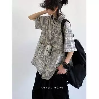 Клетчатая ретро-рубашка, мужская летняя одежда, стиль Гонконга, студенческий свободный и нишевый дизайн, забавный новый мужской топ для ношения на открытом воздухе M синий