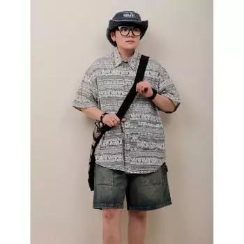 Клетчатая ретро-рубашка, мужская летняя одежда, стиль Гонконга, студенческий свободный и нишевый дизайн, забавный новый мужской топ для ношения на открытом воздухе M синий