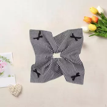 Клетчатая резинка для волос с бантом для хвоста и повседневного использования Black White