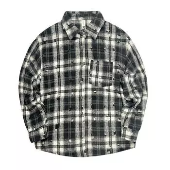 Клетчатая рубашка для женщин весна осень с дырками The High Street Rugged Красивый свободный повседневный топ Винтажная модная верхняя одежда Блузки и рубашки M