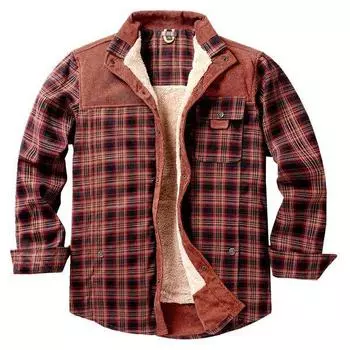 Клетчатая рубашка мужское пальто плюс бархат большой размер зимняя теплая хлопковая куртка S