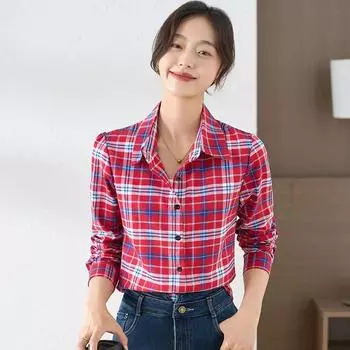 Клетчатая рубашка женская с длинным рукавом весенняя повседневная универсальная ретро-рубашка XXXXL красный