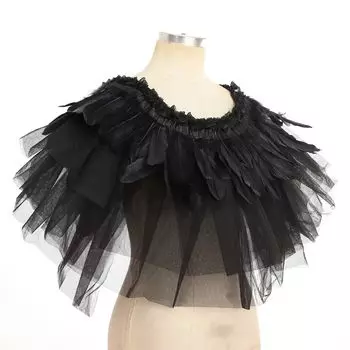 Клетчатая шаль из перьев с искусственным воротником и кружевом для косплея на Хэллоуин чистый белый