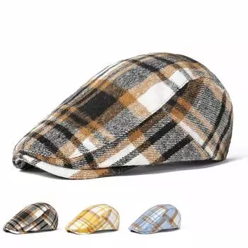Клетчатая шапочка с язычком утки Ms. Кепка Форвард Пул Шерсть Сетка Литературный Берет Европейская и Американская Шляпа Мужская Ретро Шляпа M56-58cm синий