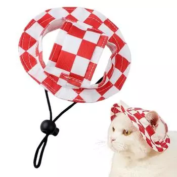Клетчатая шляпа для собак с отверстием для ушей, с круглыми полями, шляпа от солнца для собак, щенков, кошек, летняя шляпа-ведро, защита от солнца для собак и домашних животных