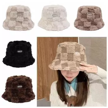 Клетчатая шляпа-ведро из овечьего плюша, морозостойкая шляпа рыбака из берберского флиса, модная женская шляпа чёрный