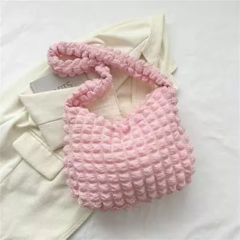 Клетчатая стеганая сумка через плечо, симпатичная плиссированная сумка-пузырь, большая вместимость, сумка под мышкой, вышитая однотонная сумка через плечо для женщин белый