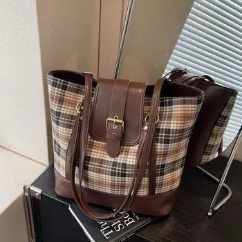 Клетчатая сумка большой вместимости, женская новая универсальная повседневная сумка для поездок на работу, модная и простая сумка через плечо