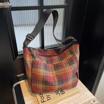 Клетчатая сумка через плечо для женщин, большая вместительная сумка для поездок на работу, студенческая сумка через плечо красный