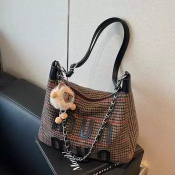 Клетчатая сумка через подмышку женская осенне-зимняя новая большая сумка-тоут для поездок на работу высококачественная сумка через плечо