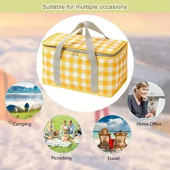 Клетчатая сумка для пикника, большая вместимость, сумка для хранения в походе, защита от холода, портативная сумка для льда, водонепроницаемая для пикника на природе