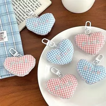 Клетчатая сумка Love Bag Подвеска Мягкий хлопок Сердце Шнурок Kawaii Fresh Украшение для рюкзака Подарок розовый