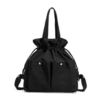 Клетчатая сумка с вышивкой букв, женский рюкзак на шнурке большой вместимости чёрный