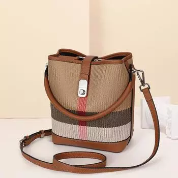 Клетчатая сумка-ведро для женщин, новая повседневная высококачественная сумка-мешок через плечо на одно плечо, универсальная