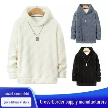 «Клетчатая толстовка в европейском стиле с капюшоном, круглым вырезом, длинными рукавами, облегающего кроя, для осени и зимы» XL чёрный