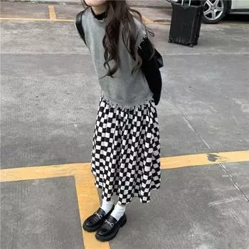 клетчатая юбка вельветовая высокого класса иностранный стиль длинная юбка новая юбка a-word зимняя одежда зимняя юбка ins S