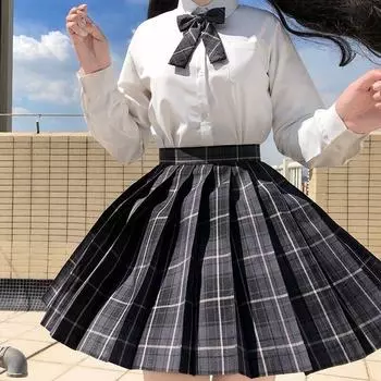 Клетчатая юбка, женские черные плиссированные мини-юбки для девочек, японская школьная форма, летняя одежда XS чёрный