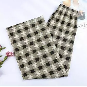Клетчатая женская; Брюки, повседневные свободные длинные брюки, элегантные брюки 2021, весенне-летние модные милые женские брюки с высокой талией и широкими штанинами