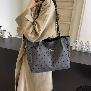 Клетчатая женская сумка через плечо с принтом в горошек, большая вместительная сумка-тоут для студентов, школьников, пригородных поездов, сумка подмышкой