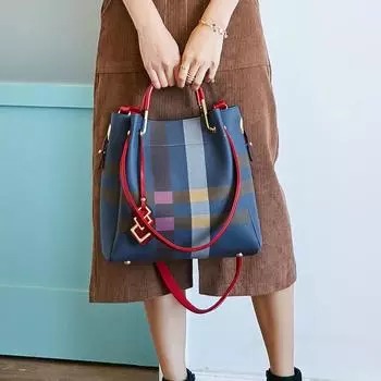Клетчатая женская сумка, новая универсальная сумка, сумка-ведро для воды, женская ручная сумка большой вместимости, диагональная портфельная сумка