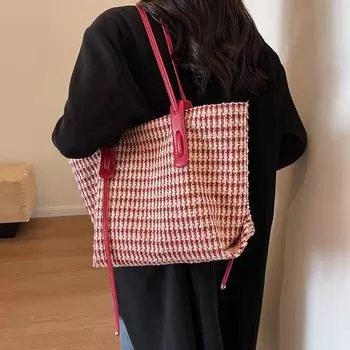 Клетчатая женская сумка с узором гусиные лапки Сумка на плечо Большая сумка Сумка на плечо