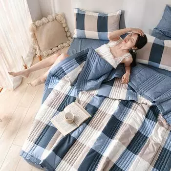 Клетчатое летнее одеяло из стираного хлопка с кондиционером, тонкое одеяло, покрывало для односпальной кровати, двуспальной кровати размера «queen-size» и «king-size» 100x150cm 1pc