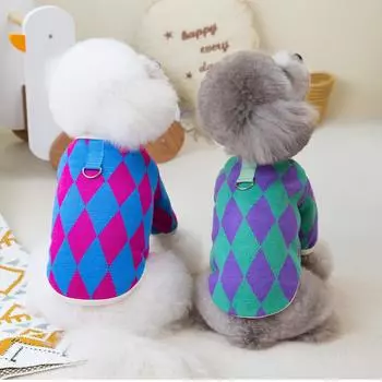 Клетчатое пальто для собак для маленьких собак, осенне-зимний кардиган с ромбовидным узором, одежда для кошек, одежда для домашних животных, одежда для щенков, одежда для собак, зима S