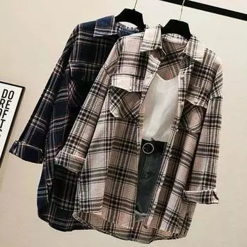 Клетчатое пальто женское осенне-весеннее, с длинными рукавами, средней длины, свободная куртка-кардиган с длинными рукавами и тонкими пуговицами M