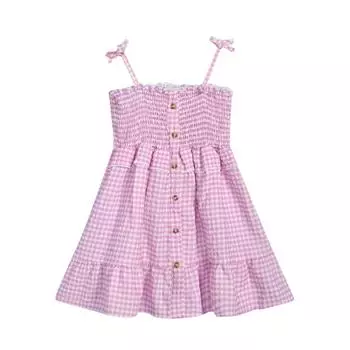 Клетчатое платье на подтяжках для девочек, платье принцессы на бретельках, одежда для маленьких девочек 130