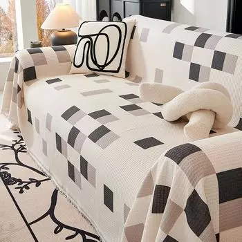Клетчатое полотенце для дивана, чехол для всего дивана, простой стиль, вафельный чехол для дивана, универсальный чехол, универсальный нескользящий чехол для дивана, подушка 180*90cm